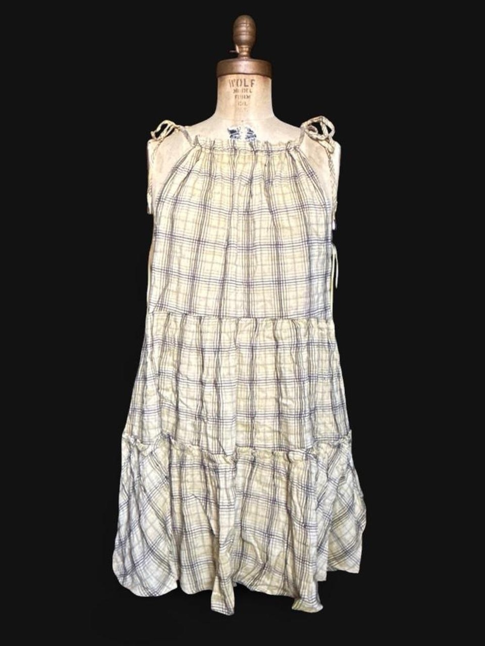 Light Plaid Tie-Shoulder Sundress - Yellow, Black & Blue